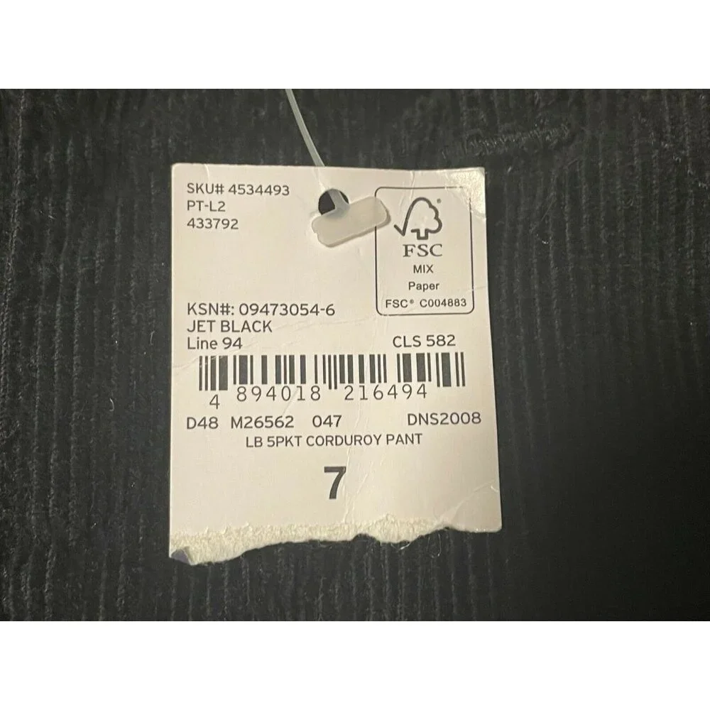 Lands End jeans youth 7 corduroy 5 pocket 22 x 22 black new
